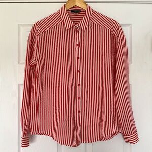 Renuar Red, White and Gold Striped Button Down Blouse Size Medium